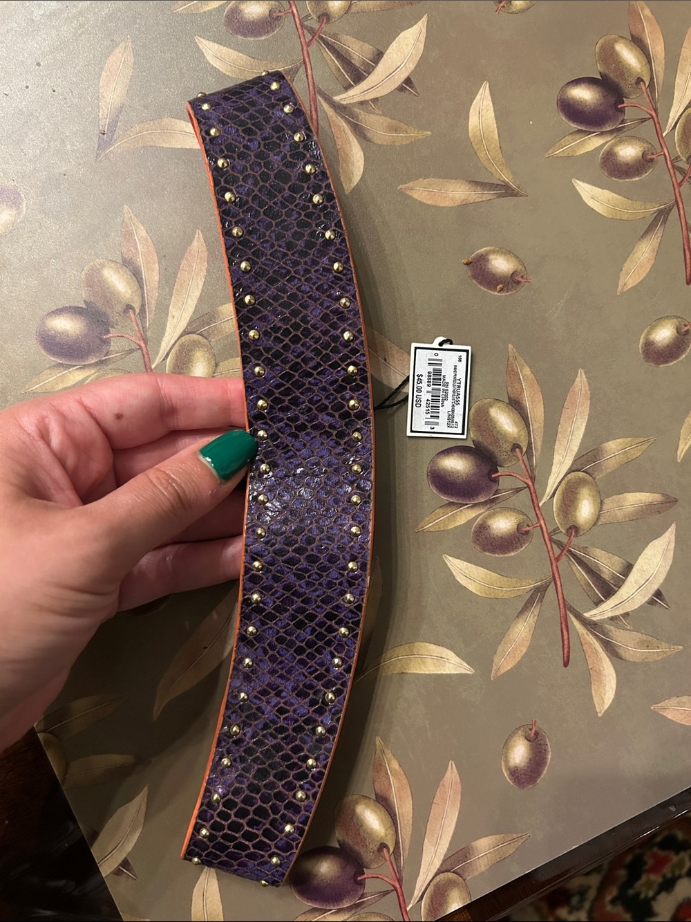 Juicy Couture Purple Studded Snake-Effect Belt Strap with Orange Edge